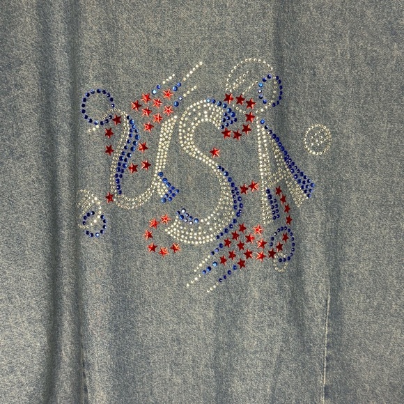 Isaac’s Designs Denim Jacket Embellished Shirt Unique USA Rhinestone Women’s 1XL - Picture 4 of 15